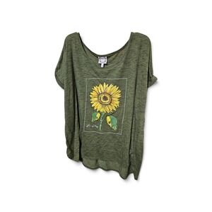 J&S Sunflower Graphic Tee Olive Green Space Dye Top 3X
